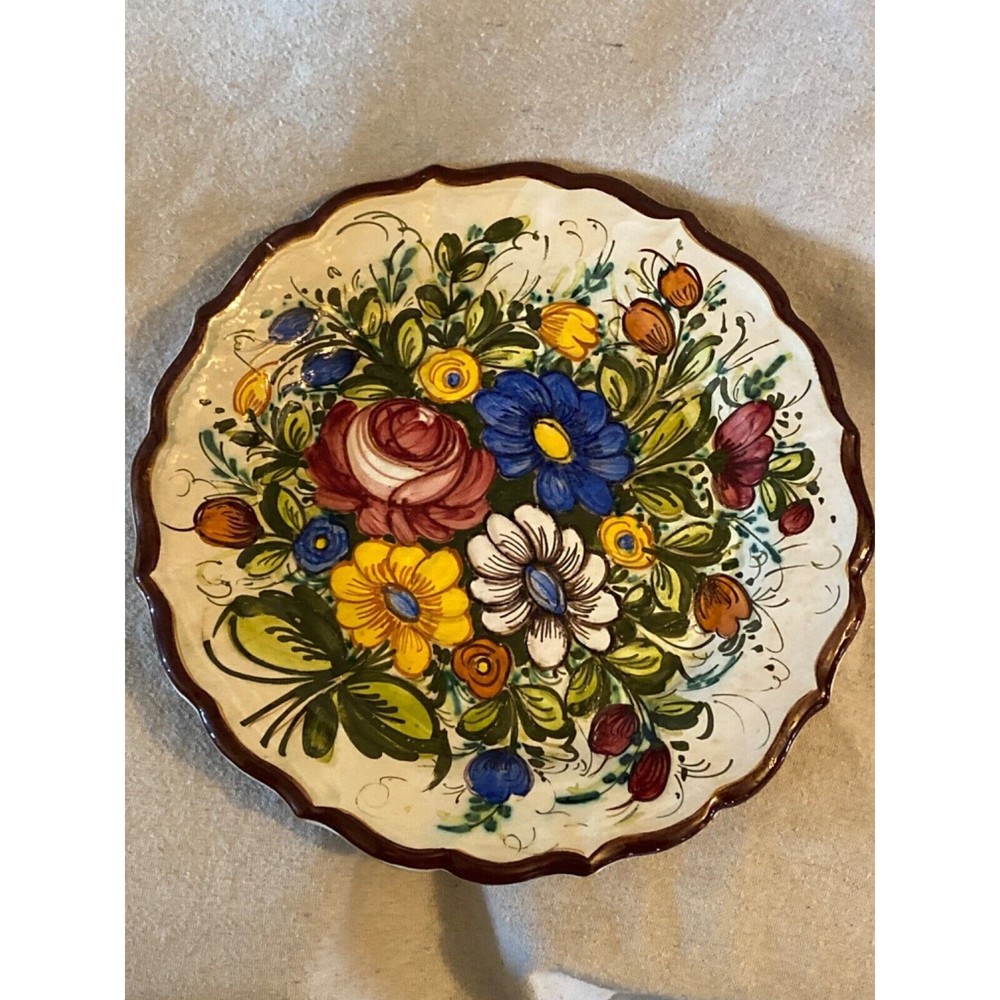 SCAC Castelli Pottery Plate Hand Painted Floral Flowers Majolica Italian 11” vtg